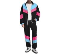 UOUA 80s Outfit for Men 90s Tracksuit Costume for Halloween 70s Windbreaker Jacket Track Suit 2 Piece Hip Hop Set
