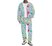 UOUA 80s Outfit for Men 90s Tracksuit Costume for Halloween 70s Windbreaker Jacket Track Suit 2 Piece Hip Hop Set WhitePrint XL