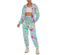 UOUA Women's Color Block 2 Piece 80s 90s Outfits Long Sleeve Windbreaker Jacket Tracksuit Set