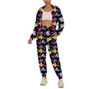 UOUA Women's Color Block 2 Piece 80s 90s Outfits Long Sleeve Windbreaker Jacket Tracksuit Set