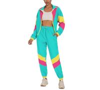 UOUA Women's Color Block 2 Piece 80s 90s Outfits Long Sleeve Windbreaker Jacket Tracksuit Set MintGreen XL