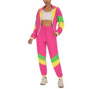UOUA Women's Color Block 2 Piece 80s 90s Outfits Long Sleeve Windbreaker Jacket Tracksuit Set Pink XL