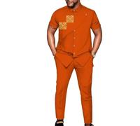 UOUNUT African Shirts and Pants for Men Short Sleeve Applique Casual African Mens Clothing Sets Dashiki Outfits Big and Tall, Un-5, 3XL