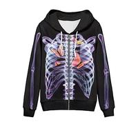 Uourmeti Hoodies Zip Up Jacket for Women Teen Girls Fall Sweatshirt XS-5XL, Halloween Skeleton Butterfly, Medium
