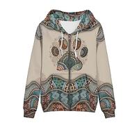 Uourmeti Hoodies Zip Up Jacket for Women Teen Girls Fall Sweatshirt XS-5XL, Mandala Dog Paw, Medium