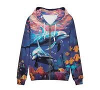 Uourmeti Hoodies Zip Up Jacket for Women Teen Girls Fall Sweatshirt XS-5XL, Ocean Dolphin, 5X-Large