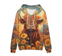 Uourmeti Hoodies Zip Up Jacket for Women Teen Girls Fall Sweatshirt XS-5XL, Sunflower Highland Cow, XXXXL