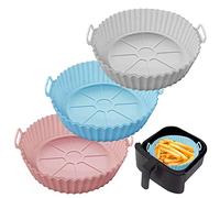 UOUYOO Air Fryer Silicone Pot,3 pack Air Fryer Silicone Liners Fits 3QT - 5QT Air Fryer,Reusable Replacement of Flammable Parchment Liner Paper Round Non Stick Air fryers Basket Oven Accessories