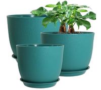 UOUZ 12/10/9 Large Modern Plant Pots with Drainage Holes for Indoor Plants Flowers, Black with Brown