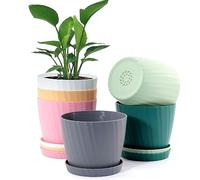 UOUZ 6'' Plant Pots Bulk, 6 Pack Plastic Planters with Drainage Holes and Saucers for Indoor Outdoor House Plants and Flowers, Colorful