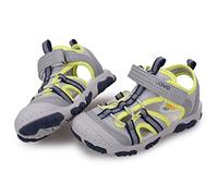 UOVO Boys Sandals Kids Trekking Hiking Sandals Closed Toe Athletic Summer Outdoor Shoes Grey Fluorescent Green 2 UK Little Kids