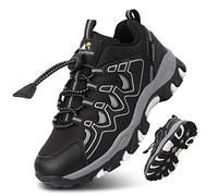 UOVO Boys Trainers Kids Walking Shoes Low-Top Sneakers Children Waterproof Trekking Hiking Footwear Running Shoes Black Silver Size 3.5 UK