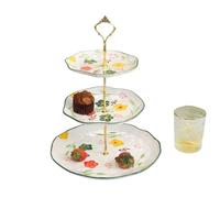 uoXHFdh 3-tier Ceramic Dessert Display Stand Multi-purpose CupMetal Handle Afternoon Tea Pastry Tray Cake