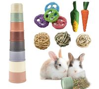 Uoxmiy 17 Pack Rabbit Chew Toys, Stacking Cups, Natural Materials Hand Woven Toys for Bunny, Hamster, Guinea Pig, Chinchilla, Small Animals, Suitable for Boredom Breaker & Teeth Grinding
