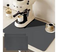 Uoxmiy 2 Pack Coffee Mat, 30x50cm Coffee Machine Mat, Quick-Drying Absorbent Dish Drying Mat, Anti Slip Diatomaceous Protector for Kitchen Counter (Dark Grey)