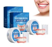 Uoxmiy 2 Pair Dentures that Fit Over Existing Teeth, Silicone Dentures to Fit Over Existing Teeth for Men Women, Comfort Natural-Lookingf & Lightweight