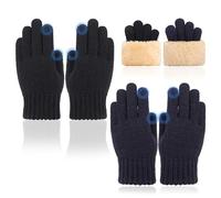 Uoxmiy 2 Pairs Winter Gloves Thermal Touch Screen Gloves with Fleece Lining Soft Warm Knit for Women Running Outdoors Ski Non-slip Grip, Elastic Cuff, Knit Stretchy Material(Black + Navy Blue)