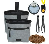 Uoxmiy 2 PCS Dog Training Treat Pouch Dog Walking Bag Training Magnetic Closure Waterproof Detachable Waist Belt and Clip Built-in Clicker 4 Ways To Wear (Grey)