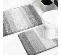 Uoxmiy 2 Piece Non-Slip Bath Mat Set Soft Plush Shower Mat & Toilet Pedestal CarpetExtra Soft Absorbent Microfiber Non-Slip Washable Rugs for Shower Floor Bathmat Bathroom