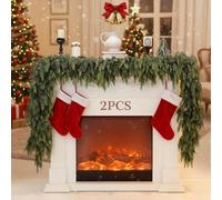 Uoxmiy 2Pcs 13.78FT Norfolk Pine Garland Christmas Garland Real Touch Winter Greenery Artificial Cedar,for Holiday Christmas Decorations Fireplace Window Table Indoor Outdoor Decor 2PCS