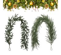 Uoxmiy 2PCS Norfolk Pine Garland 13.78FT Christmas Garland Real Touch Winter Greenery Artificial Cedar,for Holiday Christmas Decorations Fireplace Window Table Indoor Outdoor Decor