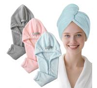 Uoxmiy 3 Pack Microfibre Hair Towel Wrap,Quick Dry Absorbent Microfiber Hair Turban Towel,28x75CM Head Wraps for Women Daily Home Swimming Fitness Travel Use Anti Frizz