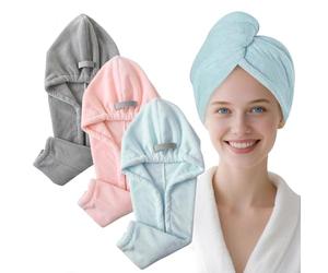 Uoxmiy 3 Pack Microfibre Hair Towel Wrap,Quick Dry Absorbent Microfiber Hair Turban Towel,28x75CM Head Wraps for Women Daily Home Swimming Fitness Travel Use Anti Frizz