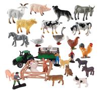 Uoxmiy 32pcs Farm Animals Plastic Realistic Mini Toys Set with Tractor Trailer Vehicle Toy Assembly Fence Farmhouse Barn Playset Farm Animals for 2+ Year Qlds