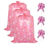 Uoxmiy 3PCS Extra Large Gift Bag for Presents with Pink Pull Bows,56× 36 Inches Plastic Jumbo Gift Bag Extra Large for Kids Women Adult Birthday Christmas Wedding Baby Shower (Pink)