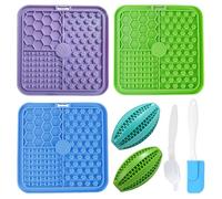 Uoxmiy 3Pcs Lick Mats for Dogs, Licky Mat for Puppy Cat and 2Pcs Dog Treat Ball with Silicone Spatula & Brush, Dog Lick Mat Toy Set for Pet Slow Feeding Bathing Training