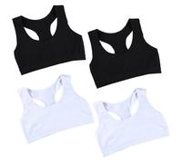 Uoxmiy 4 Pack Crop Tops for Girls, White and Black Sports Bra, Soft Comfortable Cotton Girls Sports Bra, Non Padded Training Kids Underwear for Ages 8-14 Years