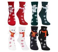 Uoxmiy 4 Pairs Socks Holding Hands,Christmas 3D Doll Couple Magnetic Funny Novelty Socks That Hold Hands,Special Christmas Gifts for Men Women Friends Couples