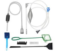 Uoxmiy 5 PCS Fish Tank Cleaning Kit,1.4M/1.6M Aquarium Syphon Gravel Cleaner Tools Fishing Net Aquarium Weed Scraper Cleaning Sponge Brush for Fish Tank Water Changing Sand Washing