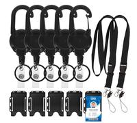 Uoxmiy 5 Sets of Heavy Duty Retractable Keychain with 24" Steel Cord, 5 PCS Retractable Lanyard, 5 PCS Id Badge Reel Holder for Name Card Office Teachers Nurses