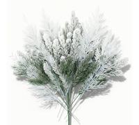 Uoxmiy 50PCS Artificial Pine Branches Include 26PCS Glitter Christmas Tree Leaves Picks 24 Pcs Snowy Artificial Pine Needles Branches Needles for Craft Christmas Tree Decorations Wreath Garlan(White)