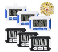 Uoxmiy 6 Pack Digital Kitchen Timers,Multi-functional Magnetic Kitchen Timer for Cooking Minute Seconds Count Up Countdown Clock Boiling Eggs Classroom Gym,Loud Alarm Large Numbers,White/Black