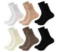 Uoxmiy 6 Pairs Women Slouch Socks, Extra Long Knee High Boot Socks, Warm Cotton Scrunch Knit Sock for Women Girls Autumn Winter, One Size