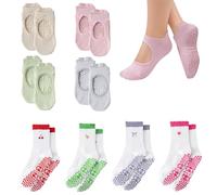 Uoxmiy 8 Pairs Pilates Grip Socks, Crew Yoga Reformer Pilates Socks for Women, Non Slip for Ballet Dance Barefoot Workout