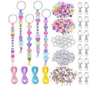 Uoxmiy 978PCS Keyring Making Kit DIY Keychain Making Kit Includes Key Rings Perfect for Handcrafting Keyrings Backpack Charms, Party Favors Letter Bead, Colorful Beads Heart Bead and Cords
