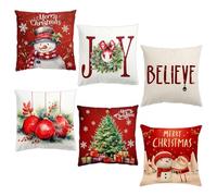 Uoxmiy Christmas Cushion Covers Set of 6, Festive Red Pillows for Sofa, Bedroom, Living Room, Durable and Soft, Perfect for Holiday Home Decor