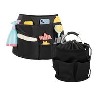 Uoxmiy Cleaning Caddy with Handle, 18L Foldable Multiple Pockets Cleaning Bag with Storage Apron, For Home, Kitchen, Bathroom, Office & Professional Housekeeping (Black)