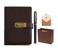 Uoxmiy Diary with Lock, A5 PU Leather Diary with Lock, 200 Pages Vintage Lockable Password Journal Notebook with Greeting Card, Gel Pen, Gift Bag for Gift, Note Take, Plans, Organize(Dark Brown)