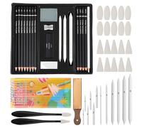 Uoxmiy Drawing Pencils Set, 22 Pcs Drawing Pencils, (12B to 4H) 10 Graphite, 36 Colouring Pencils, 15 Pcs Blending Stump and Tortillions Set for Drawing, Sketching, Shading, Drafting and Illustrations