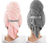 Uoxmiy Microfibre Hair Towel 2 Pcs Microfibre Hair Towel Wrap with Elastic Band Quick-Drying and Water-Absorbing
