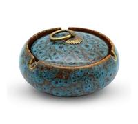 UOY Ceramic Ashtray with Lid, Ceramic and Windproof Ashtray for Smokers, Handmade Creative Storm Ashtray as Decoration for Home and Office (B)