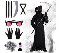 UOY Halloween Costume Boys Reaper Reaper Costume Children's Grim Reaper Cape with Grim Reaper Scythe Skull Gloves, Halloween Costume Children Grim Reaper for Cosplay Halloween Party M