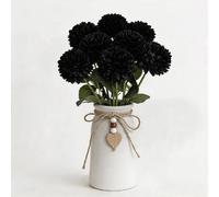 UoYeet Artificial Chrysanthemum Flower Arrangement in Vase with Jute Rope & Heart Charm Pendant, Black Faux Mums Decorative Table Centerpieces Flowers for Home, Celebration, Party Décor, 20 x 27 CM