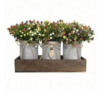 UoYeet Artificial Milan Flower Table Centerpiece with Wood Try and Metal Pots for Decoration, Rustic Farmhouse Fake Flower Arrangements for Home Kitchen Coffee Table