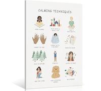 uoyien Calming Corner Classroom Mental health Poster Feelings Calming Techniques Canvas Wall Art Boho Emotions Chart for Kids Prints Special Education Wall Decor for School 16x22in Wood Framed