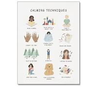 uoyien Calming Corner Classroom Mental health Posters Feelings Calming Techniques Canvas Wall Art Boho Emotions Chart for Kids Prints Special Education Wall Decor for Office School 16x22in Unframed